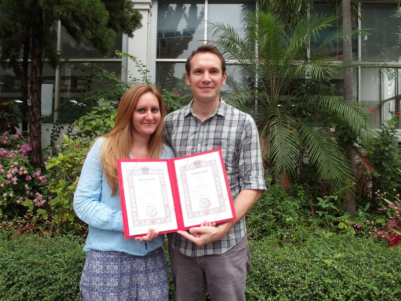Us with our Thai Marriage Certificates at the Amphur Office in Chiang Mai