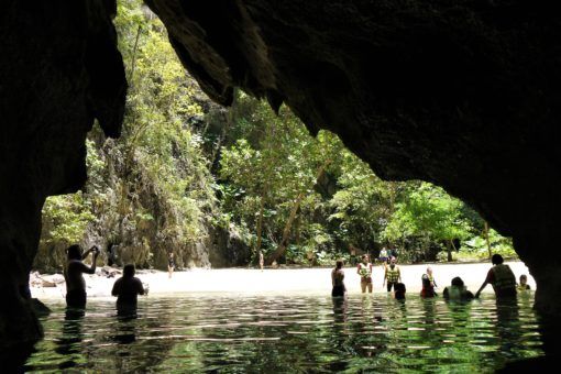 Emerging from the Emerald Cave on the Koh Lanta Four Islands boat tour, Thailand