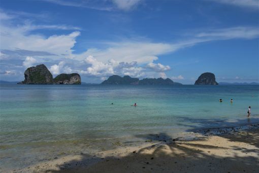 Koh Ngai Beach looking out to the Andaman sea karst formations