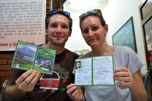 Getting our trekking permits in Kathmandu, Nepal