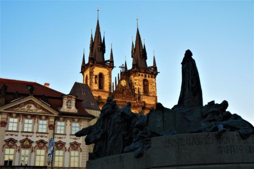 Towers and statues in Prague Old Town Square