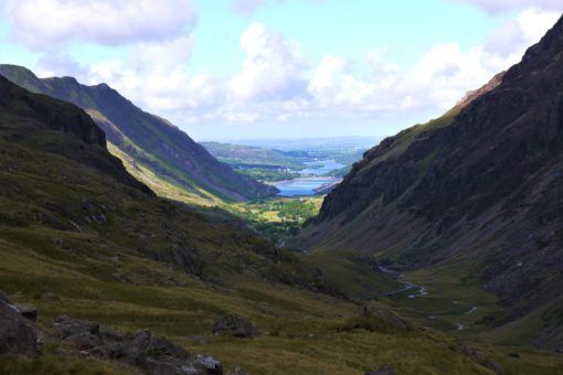 View from the Pyg Track of valleys in Snowdon National Park 