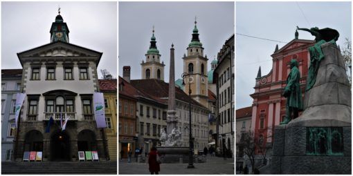 Ljubljana's City Streets, The Town Hall, Cathedral and Joze Precnik Statue