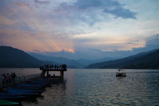Sunset over the lake in Pokhara, Nepal