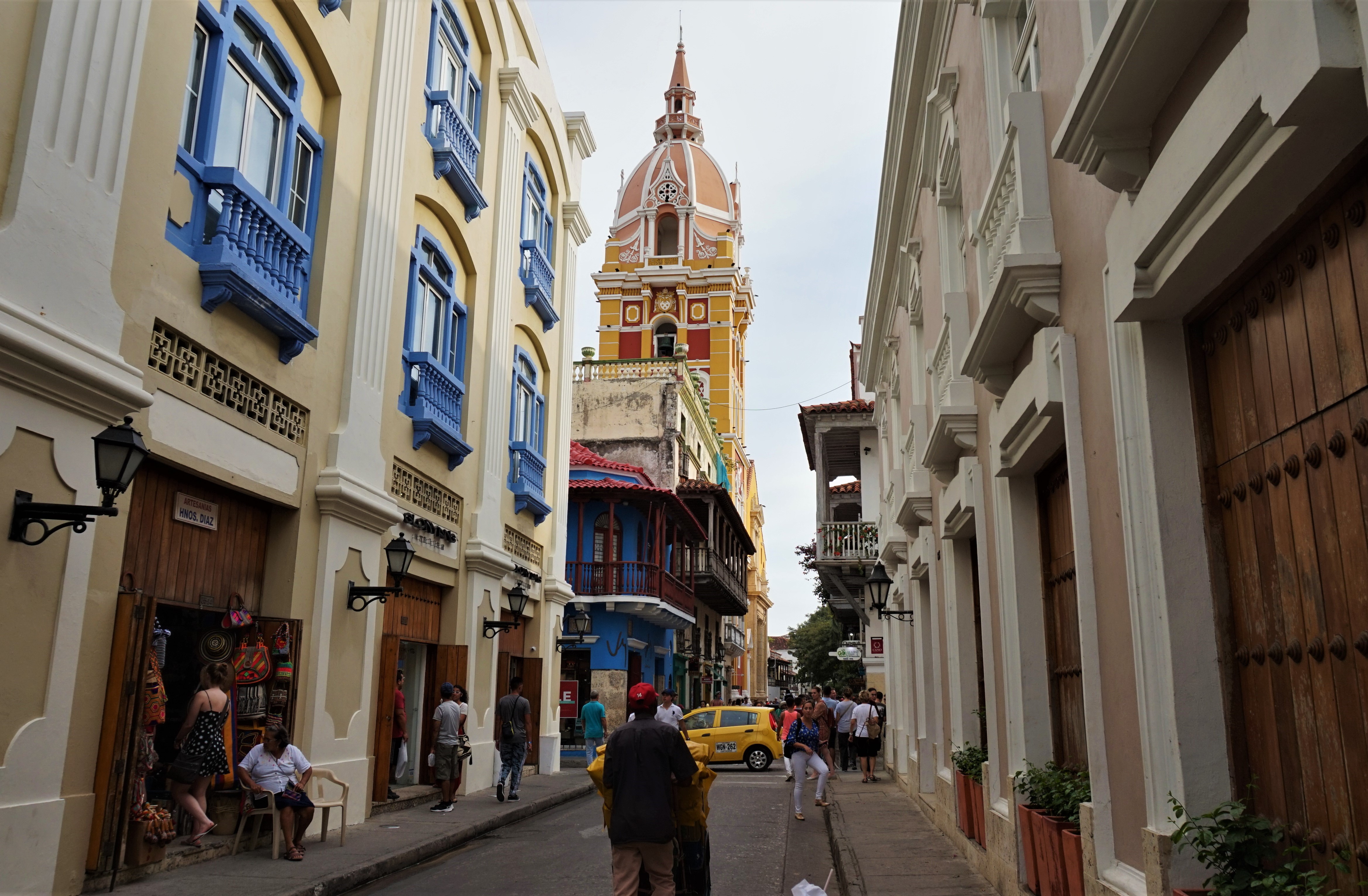 Cartagena Cathedral high above the colourful streets