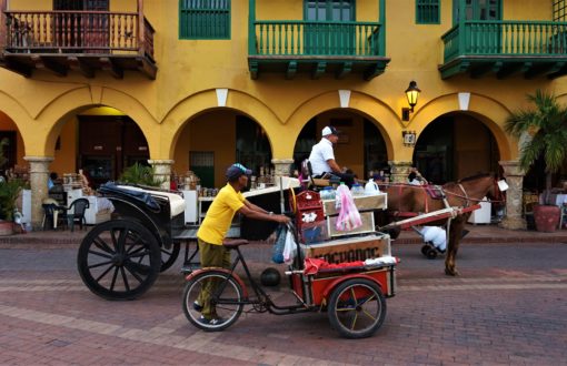 Street vendor and horse and cart in Cartagena, Colombia
