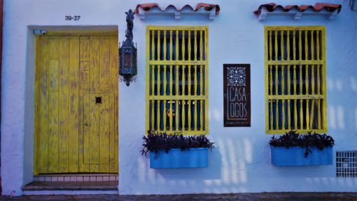 Beautiful blue-painted house in Cartagena, Colombia