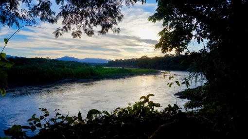 Sunset view of the Amazon over the river at Madidi Jungle Ecolodge, Bolivia