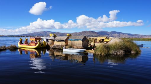 A traditional floating island on Lake Titicaca