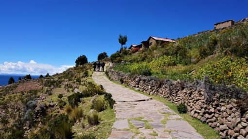 Hiking at around 4,000 metres on Taquile Island, Lake Titicaca