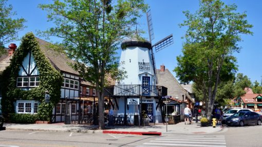 Windmills and Danish street in Solvang, California