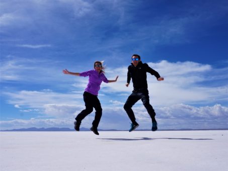 Us jumping on the Uyuni Salt Flats, Bolivia