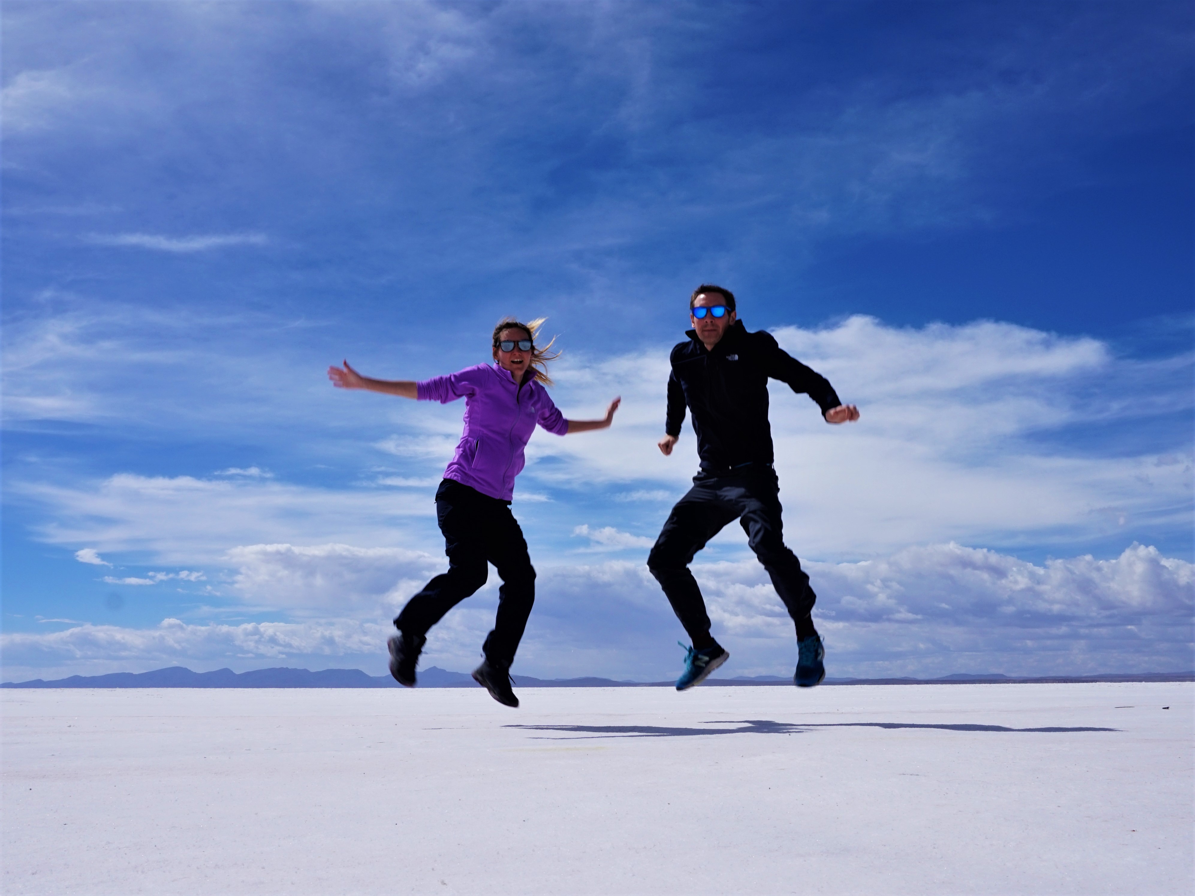 Us jumping on the Uyuni Salt Flats, Bolivia