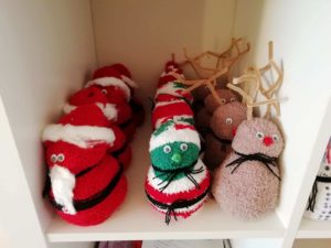 Elf and reindeer sock decorations