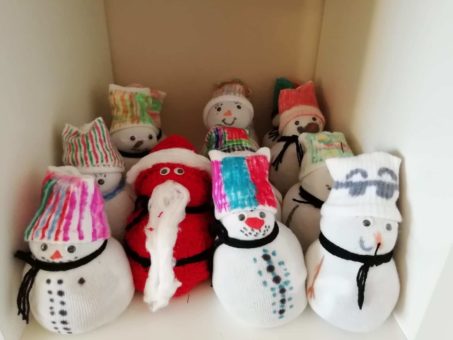 Santa and snowmen sock decorations