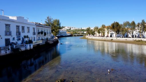 View of the river from the Roman bridge in Tavira, the Algarve, Portugal