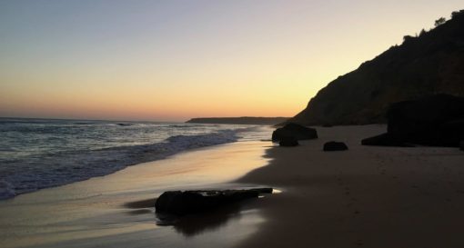 Salema beach at sunset in the western Algarve, Portugal