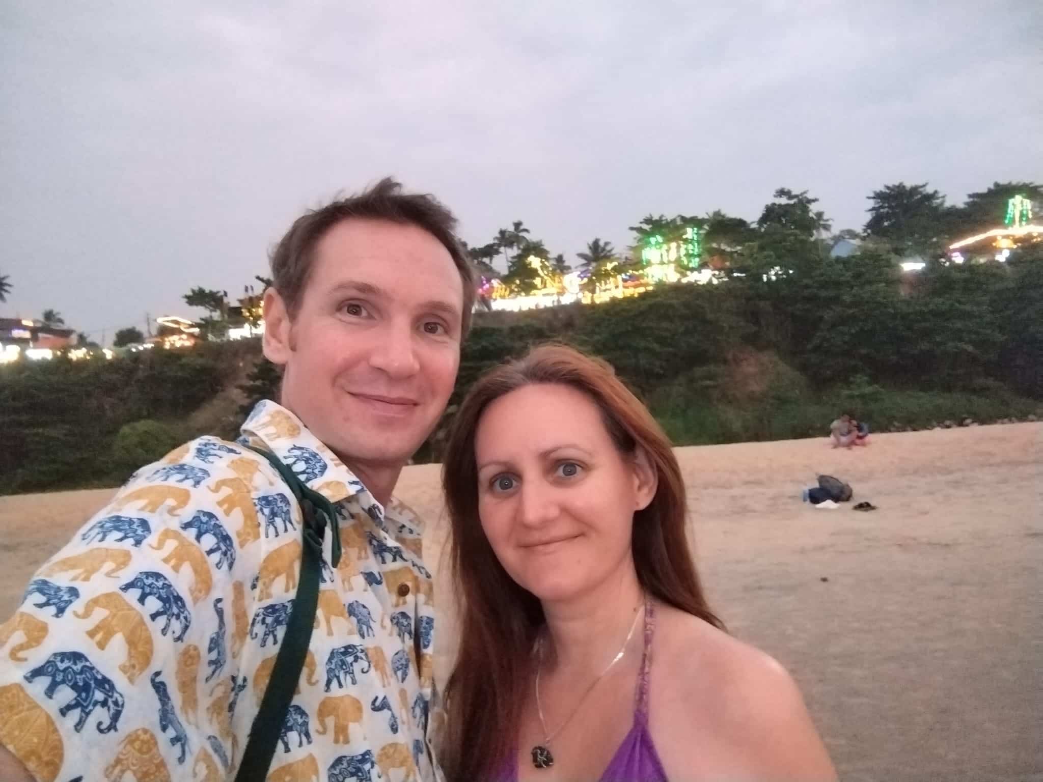Us on the beach in Varkala, India